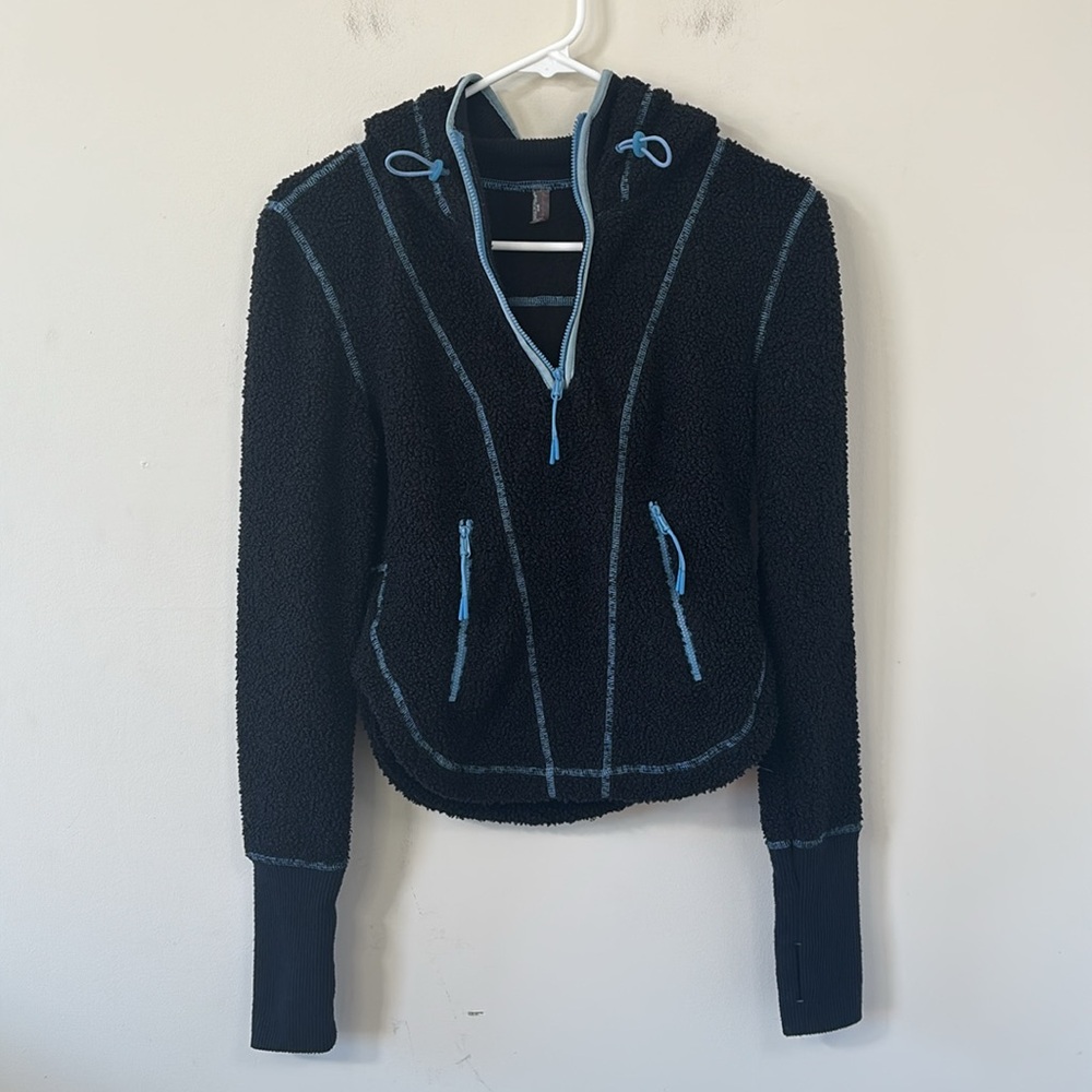 Free People Movement Fuzzy Factor Hoodie Black Combo Size XS - Picture 6 of 12